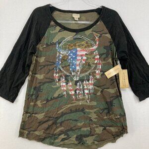 New Denim & Supply Ralph Lauren Large Camo Graphic Print Stretch Top Grunge